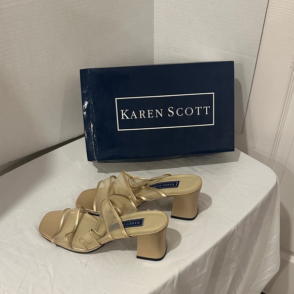 Karen Scott Metallic Gold Block Heel Sandals - Picture 1 of 3